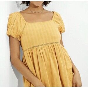 AMERICAN EAGLE AE Puff Sleeve Mustard Yellow Babydoll Mini Dress SIZE‎ XS NWT